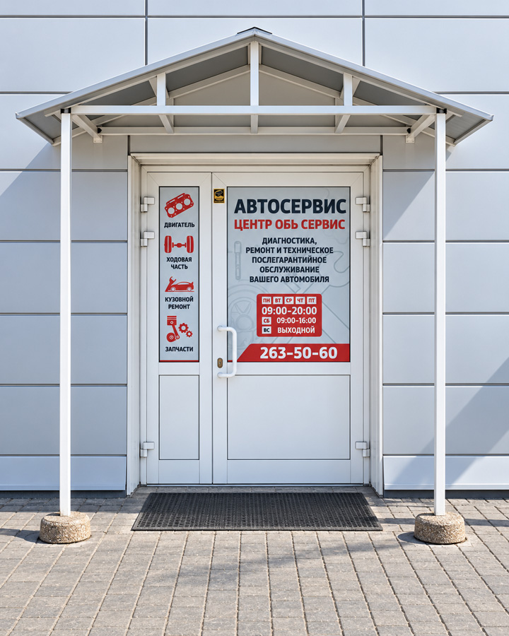 Оформление автосервиса самоклеящейся плёнкой
